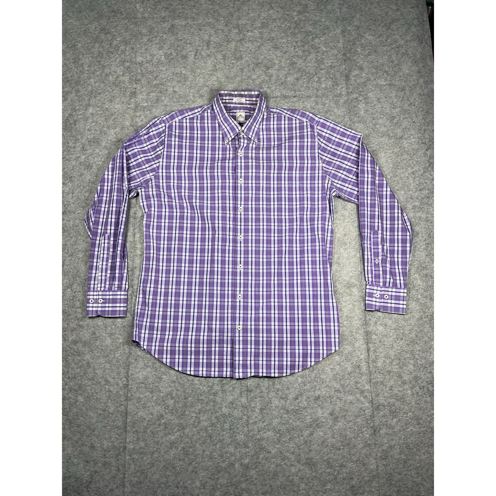 Peter Millar Mens Large Long Sleeve Purple/Black Plaid Button Up Shirt